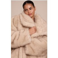 Plus Beige Faux Fur Short Shawl Collar Coat | PrettyLittleThing UK