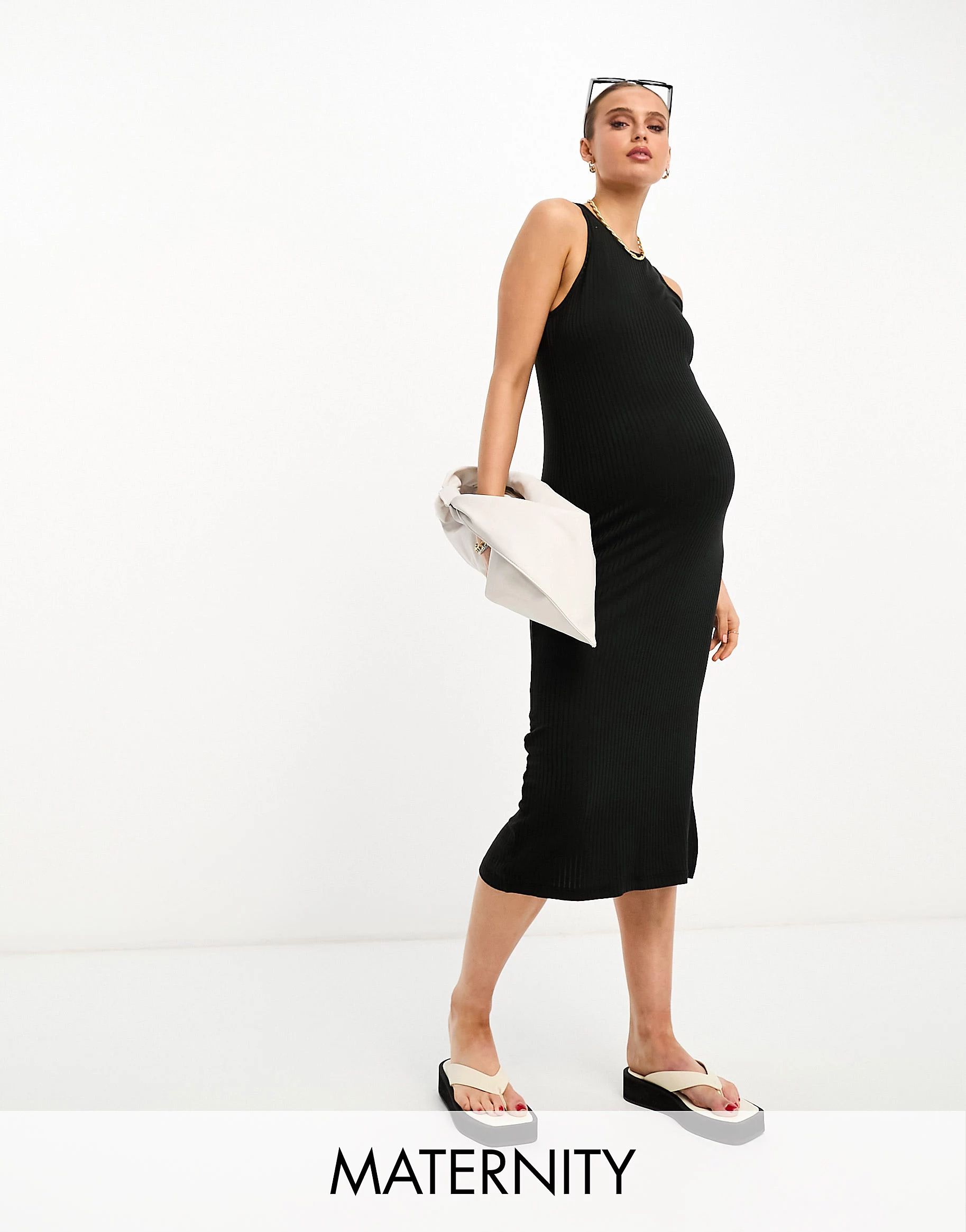 Mamalicious Maternity jersey midi dress in black | ASOS | ASOS (Global)