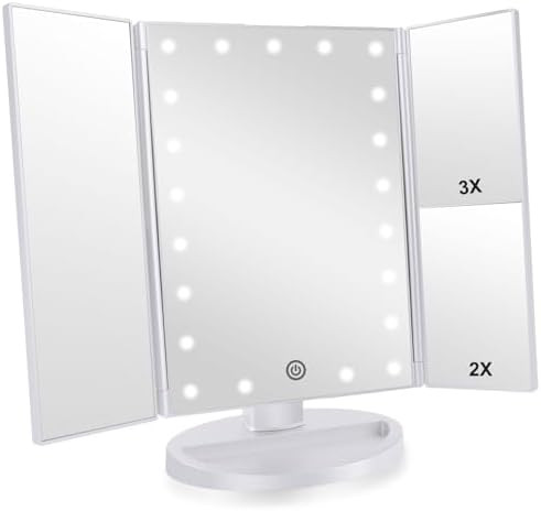 Trifold Makeup Mirror Vanity Mirror with Lights,1X 2X 3X Magnification,Touch Screen,180 Adjustabl... | Amazon (US)