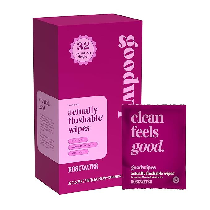 goodwipes Flushable Wipes for Women - Rosewater Individually Wrapped Travel Butt Wipes To Go, Min... | Amazon (US)
