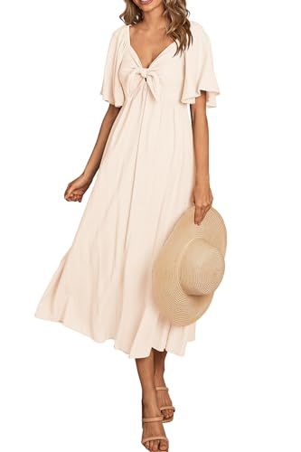 PRETTYGARDEN Summer Dress for Women 2024 Casual Short Sleeve Bow Tie V Neck Ruffle Midi Flowy Dre... | Amazon (US)