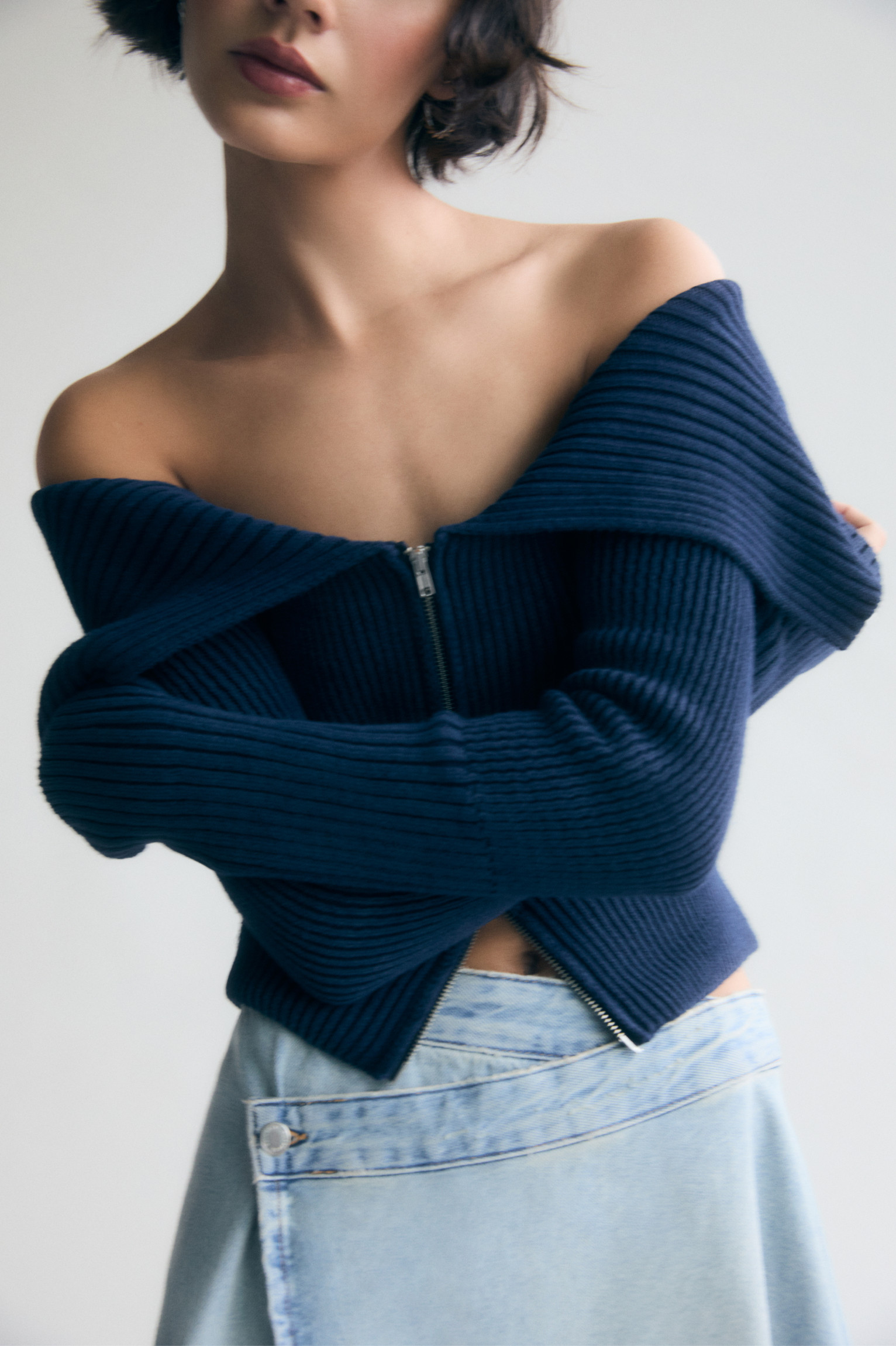 Knit cardigan with Bardot neckline | PULL and BEAR UK