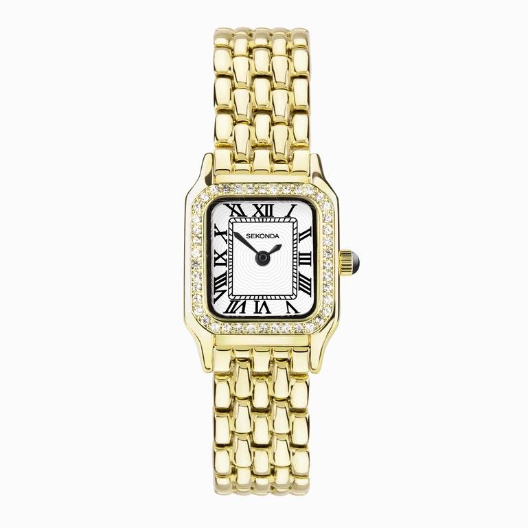 Sekonda Monica Ladies Watch | Gold Alloy Case & Bracelet with Stone Set Bezel & White Dial | 4064... | Sekonda
