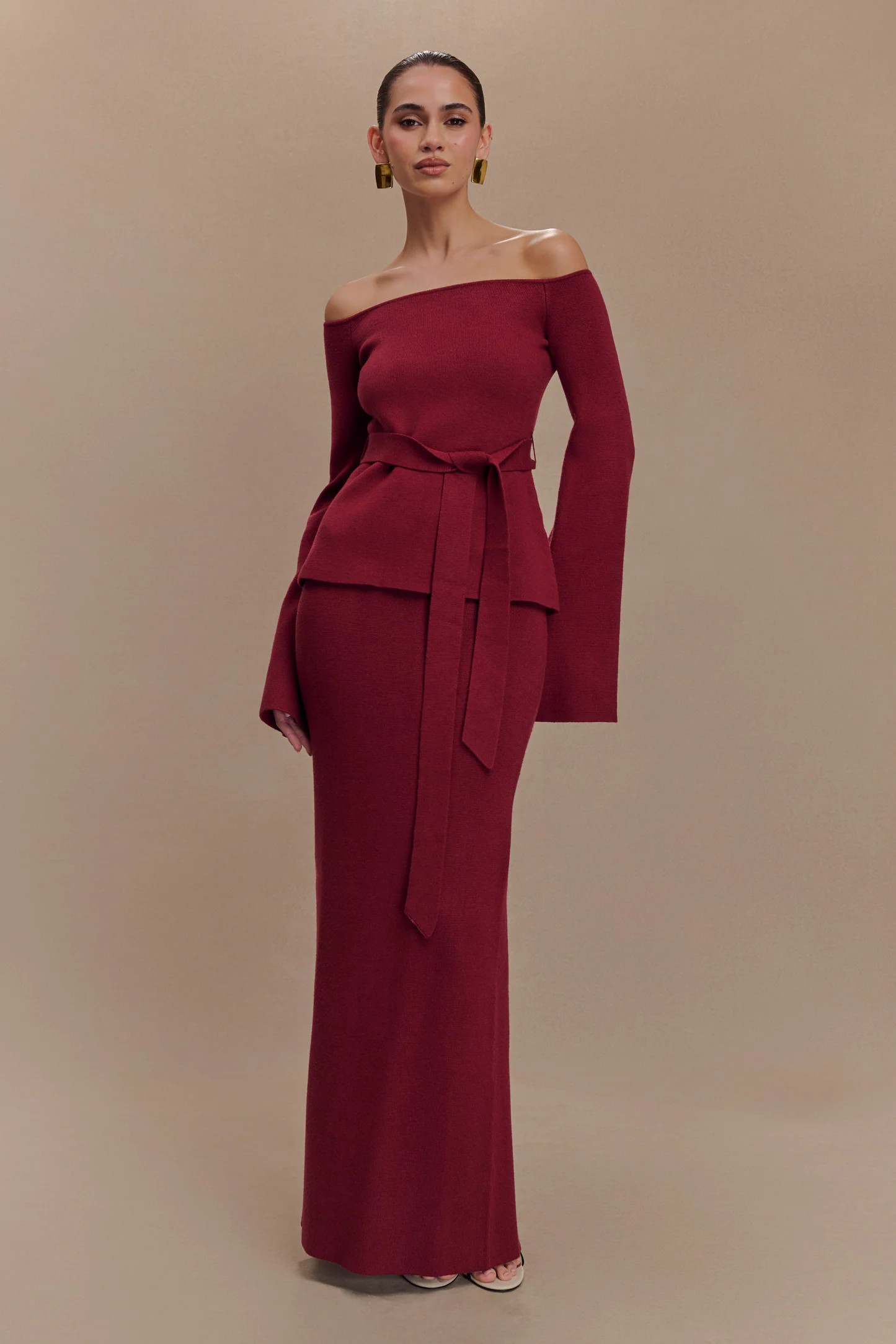 Kyle Knit Maxi Skirt - Cherry Red | MESHKI US