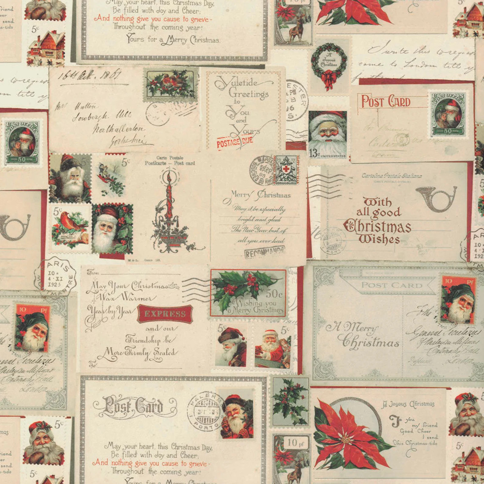 2 Sheets Christmas Postcard Collage Print Italian Paper ~ Kartos IPK254 X2 - Etsy | Etsy (US)