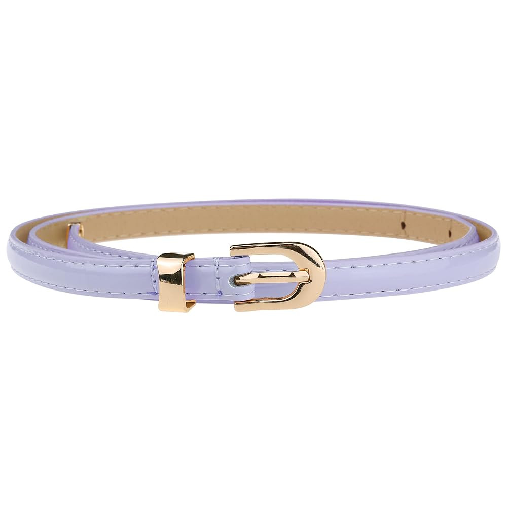 Women Skinny PU Leather Belt, Thin Waist Belts with Gold Metal Buckle for Dress Jeans | Amazon (US)