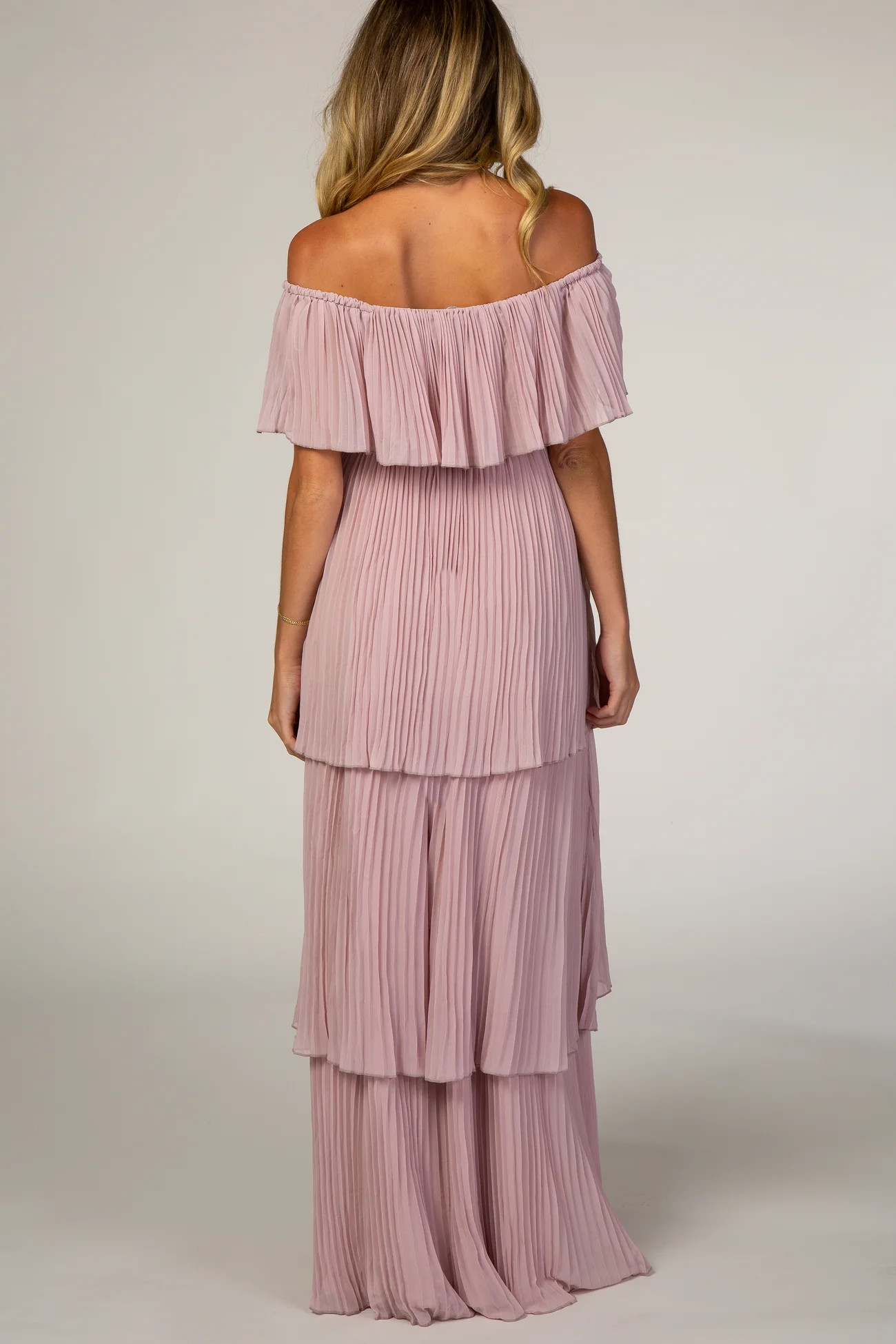 Mauve Pleated Ruffle Tiered Maternity Maxi Dress | PinkBlush Maternity