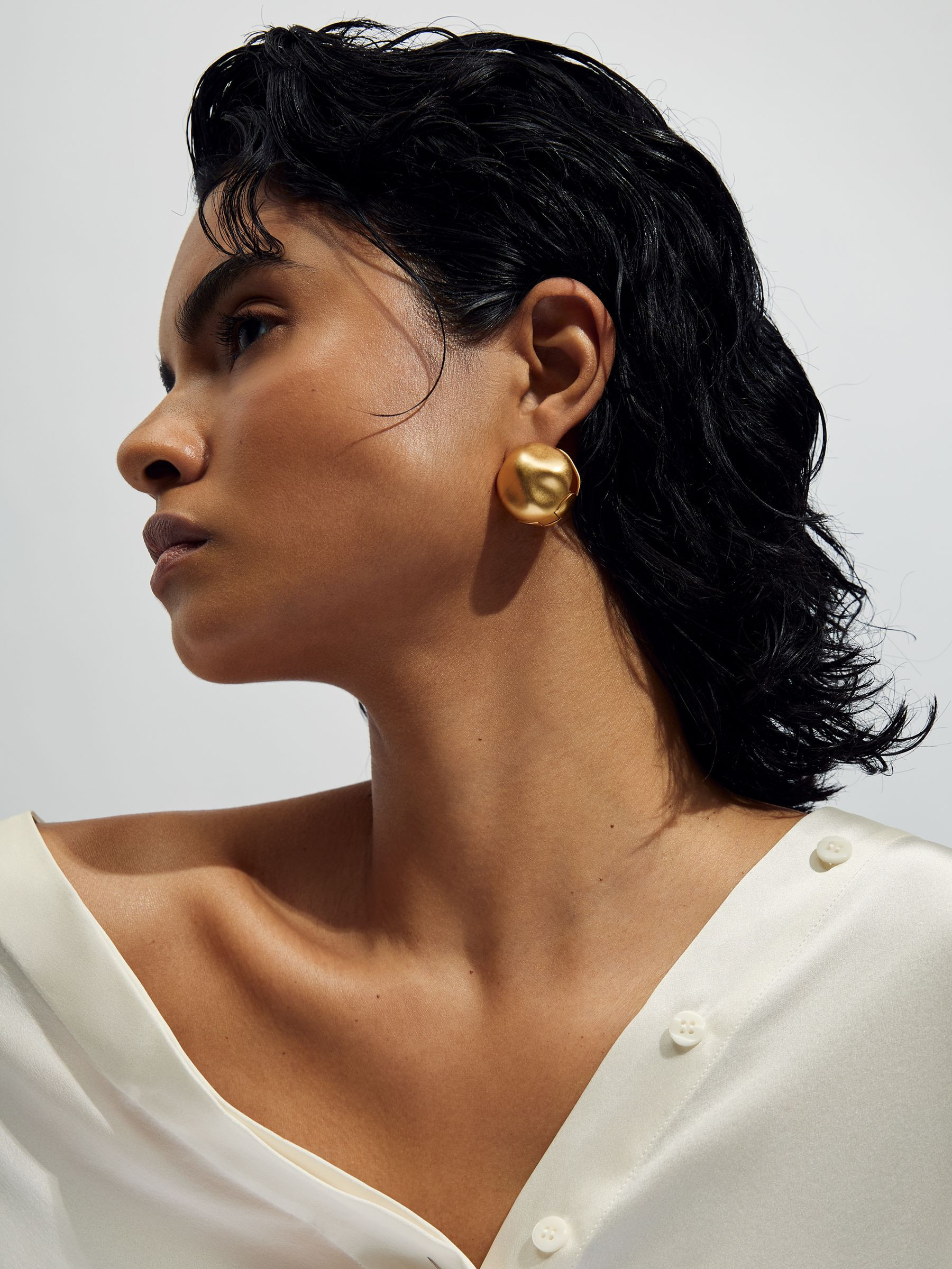 Reiss Contoured Ball Earrings in Gold Tone - REISS | Reiss UK