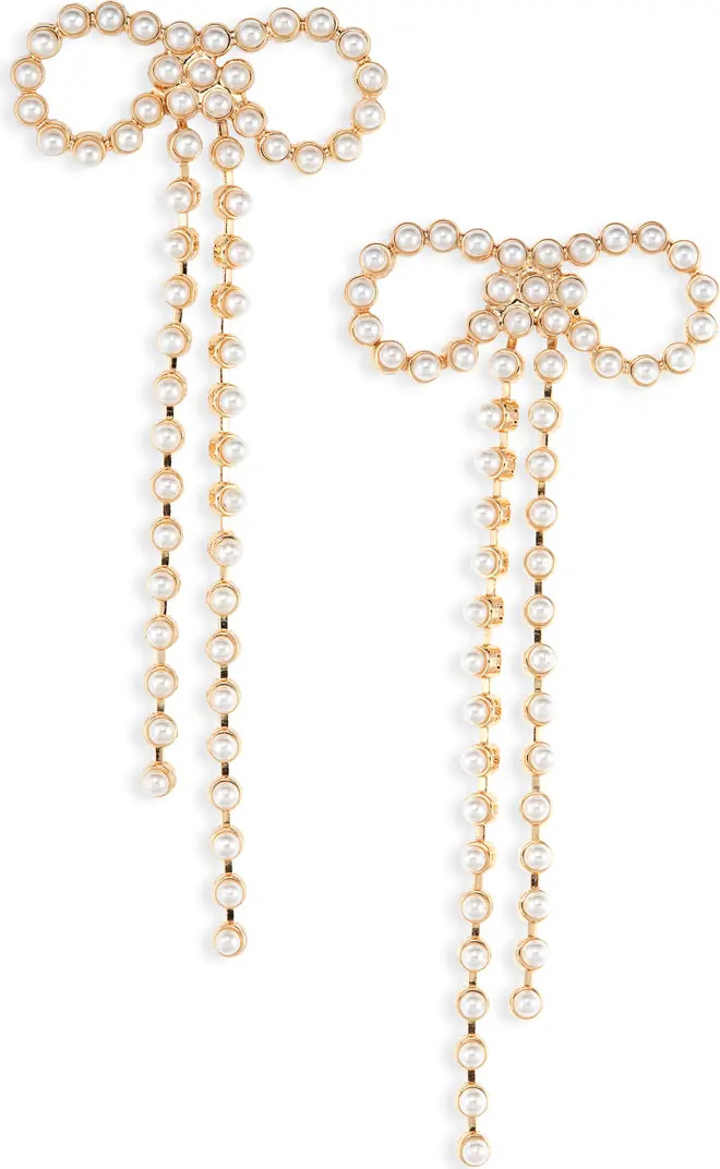 Open Edit Micro Imitation Pearl Bow Drop Earrings | Nordstrom | Nordstrom