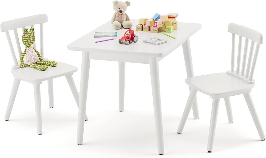 Curipeer Windsor Kids Table and 2 Chair Set, Rubberwood Toddler Table and Chair Set for Art, Play... | Amazon (US)
