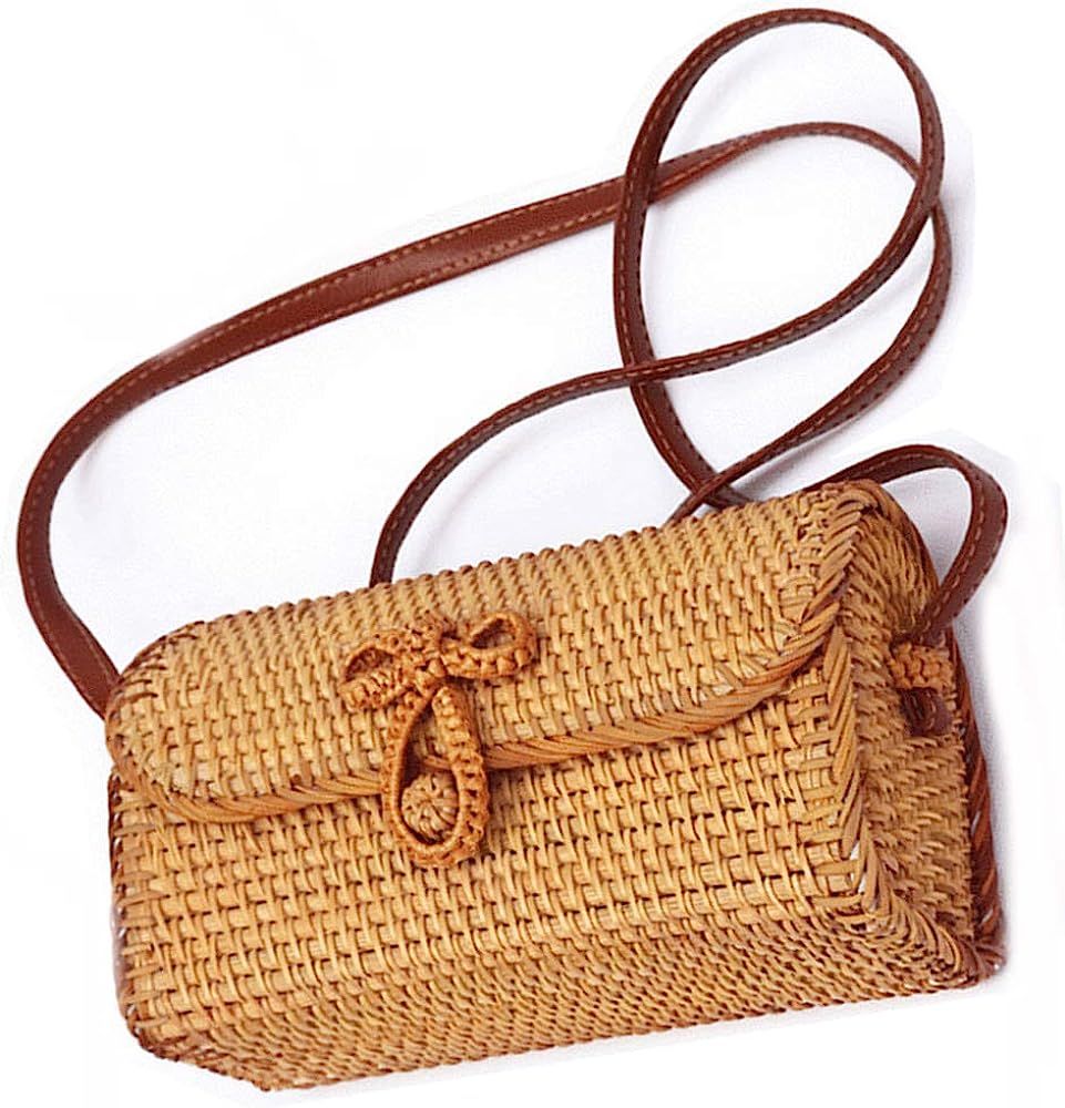 New Rattan Bag for Women, Natural Handmade Woven Purse Handbags Straw Shoulder Crossbody Bag Boho... | Amazon (US)