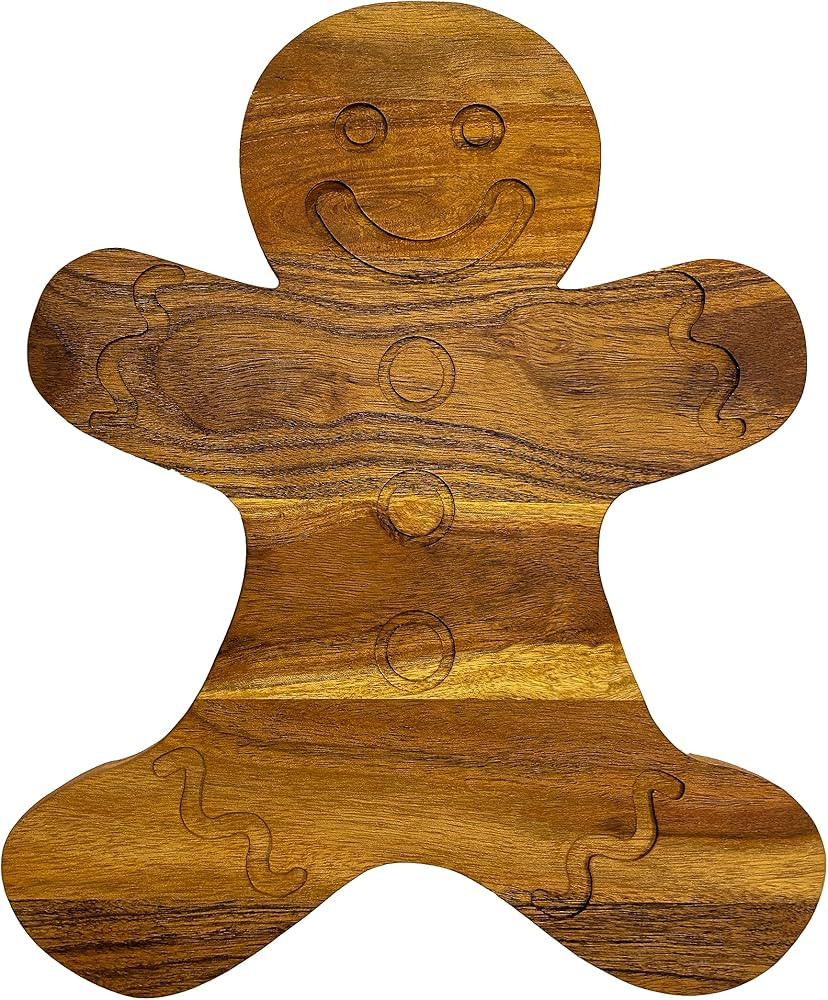 Wood Cutting Board for Kitchen Christmas Gingerbread Shaped Wooden Cutting Board with Grooves, De... | Amazon (US)