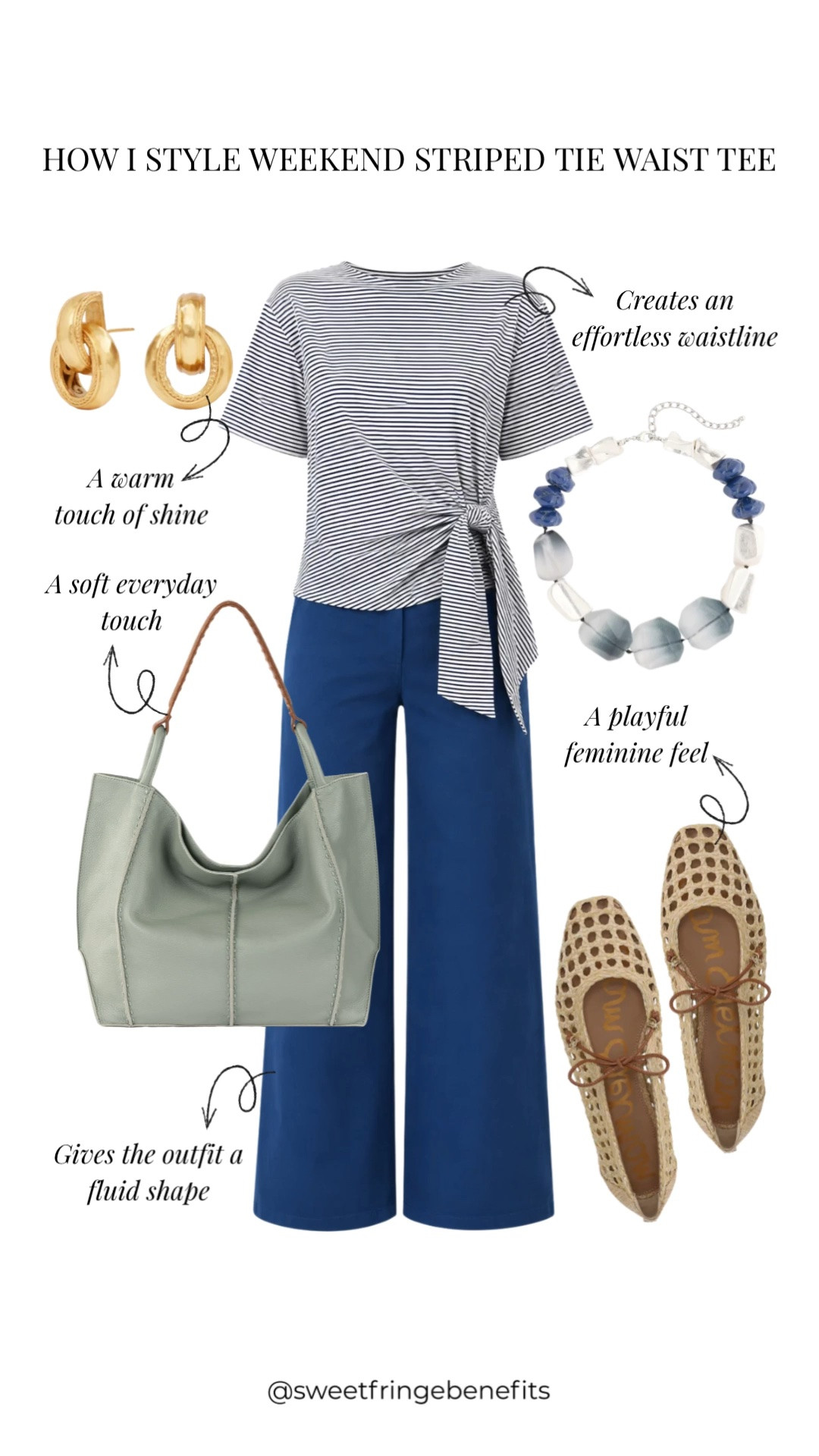 I’d wear this on a day when I want to be comfortable but still feel like I got dressed. The little tie at the waist gives a simple striped tee some shape, and the blue pants keep it easy.

#LTKootd #LTKWorkwear #LTKTravel