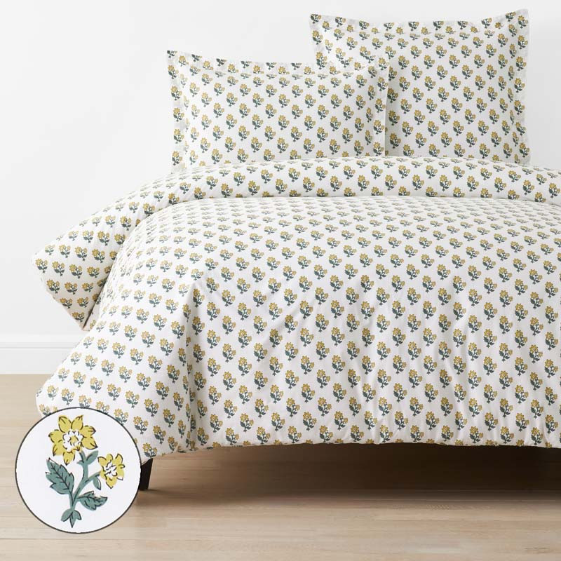 Suhana  Garment Washed Cotton Percale Duvet Cover - Yellow, Full | The Company Store