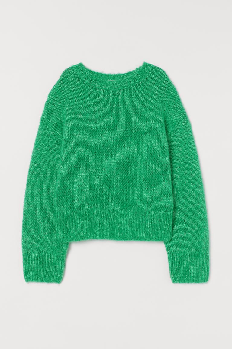 Knit sweater in a soft, fluffy wool blend with a slightly boxy cut. Dropped shoulders, long, wide... | H&M (US + CA)