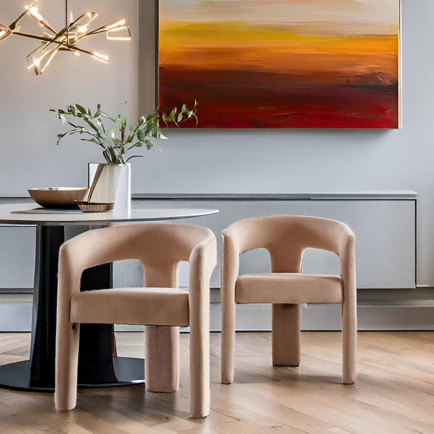 Modern Barrel Dining Chairs Set of 2 Upholstered Velvet Accent Side Chair with Arms Comfy Makeup ... | Amazon (US)