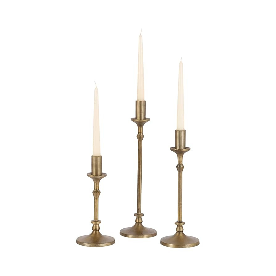 Kate and Laurel Lahari Vintage Three-Piece Taper Candle Holder Set; Set of 3; Antique Brass; Meta... | Amazon (US)