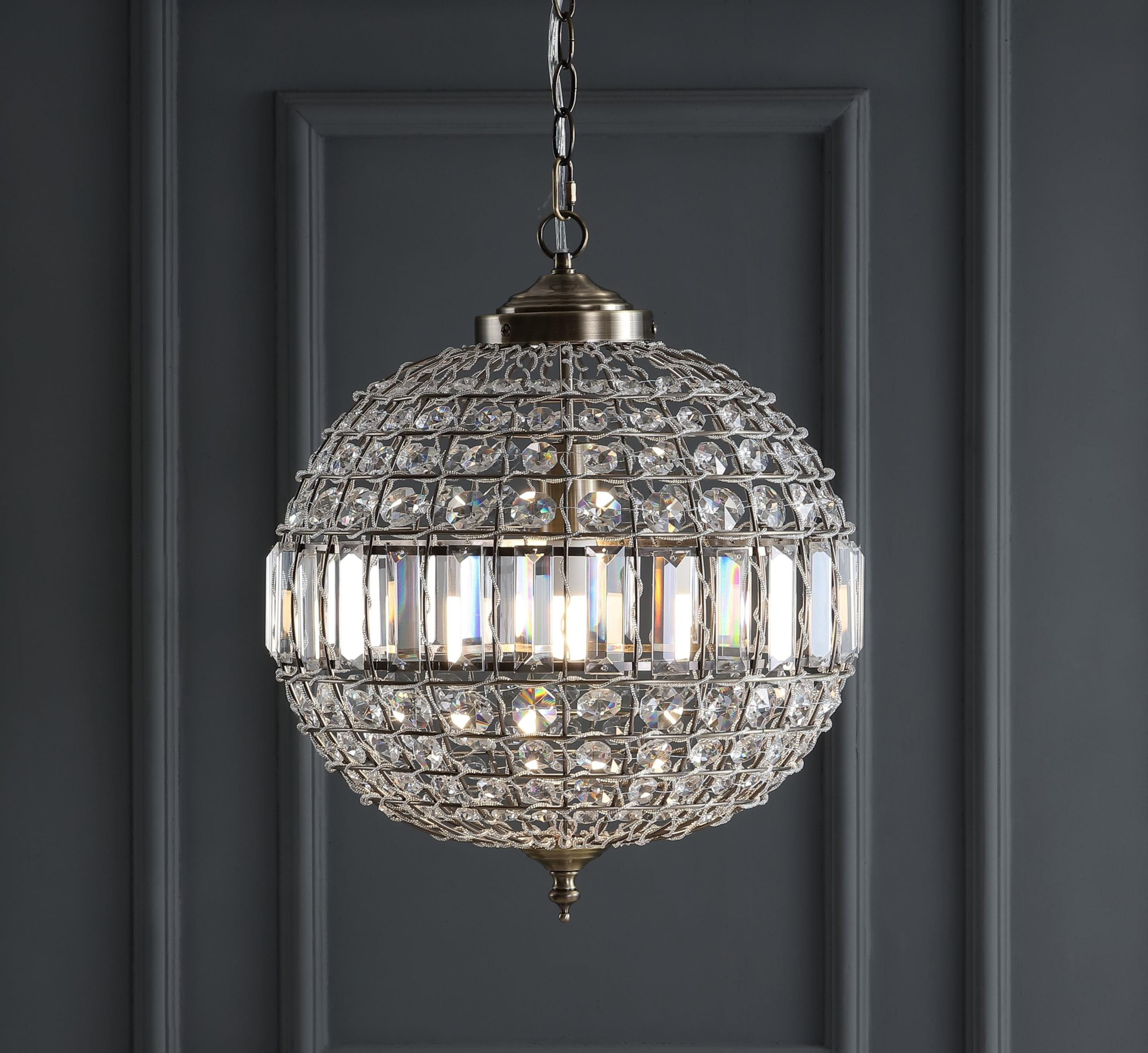 JONATHAN Y JYL6110B Georgina Crystal/Metal LED Chandelier Pendant Glam Contemporary Transitional Dimmable Dining Room Living Room Kitchen Foyer Bedroom Hallway, 16", Antique Brass/Clear | Amazon (US)