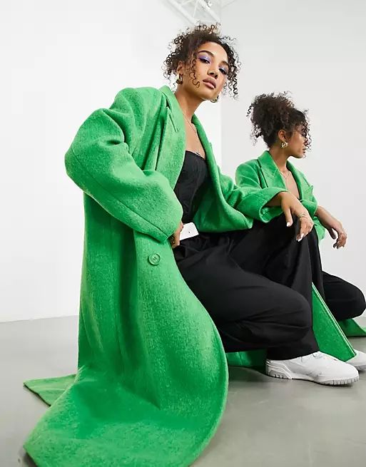 ASOS EDITION longline wool mix coat in bright green | ASOS (Global)