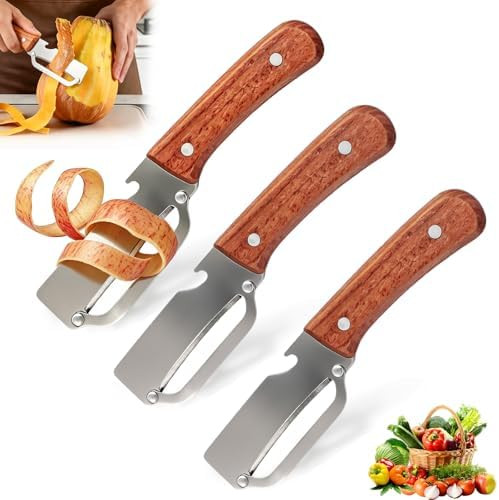 3 PCS Peeler with Wooden Handle, Bottle Opener, Vegetable Fruit Skin Peeling, Stainless Steel Bla... | Amazon (US)