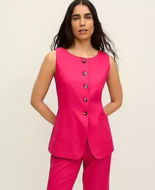 The Long Crew Neck Vest in Linen Blend | Ann Taylor