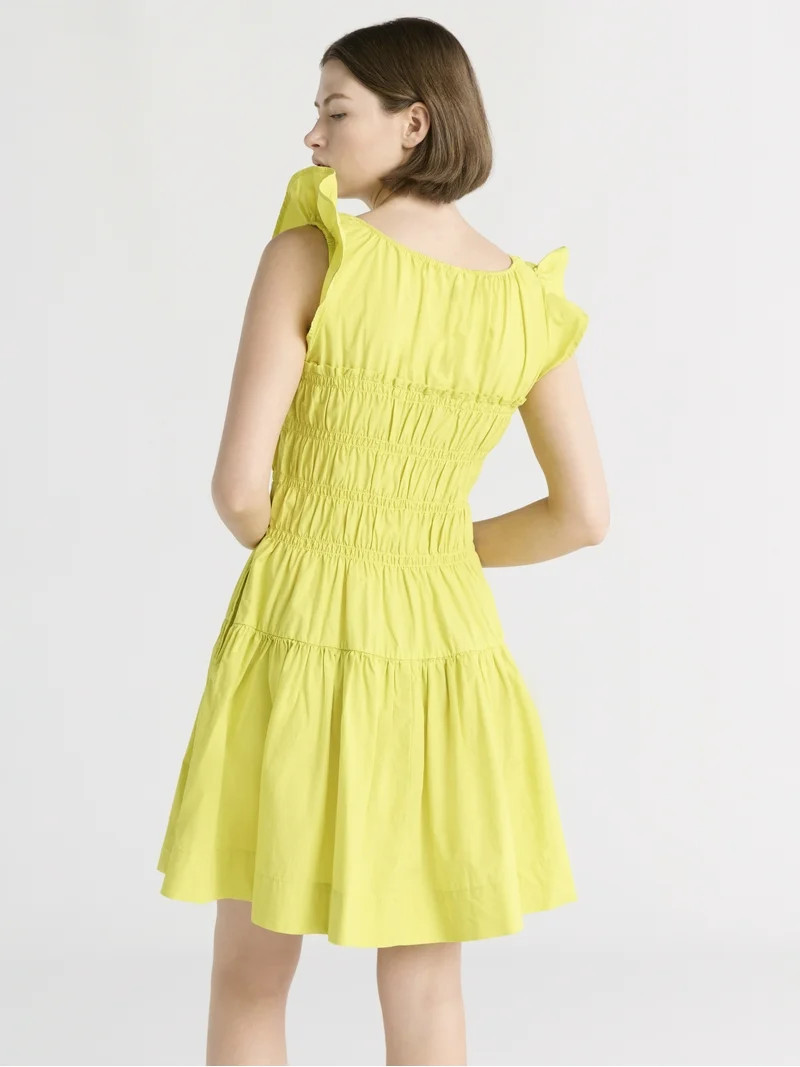 Free Assembly Women's and Women’s Plus Smocked Cotton Mini Dress with Flutter Sleeves, Sizes XS... | Walmart (US)