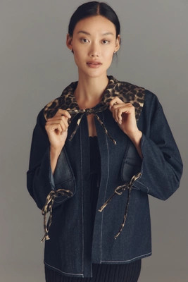 Maeve Leopard Collar Denim Boxy Jacket | Anthropologie (UK)