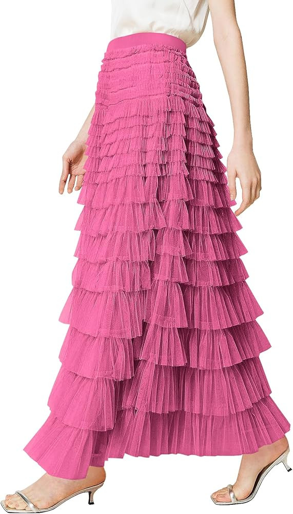 PEHMEA Tulle Maxi Skirts for Women, High Waist A-Line Flowy Elegant Party Wedding Guest Casual Sk... | Amazon (US)
