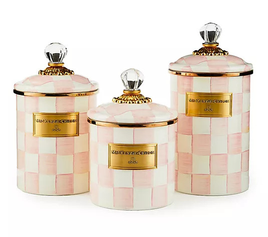 MacKenzie- Childs S/3 Check Enamel Canisters - Sm, Md, & Lg - QVC.com | QVC