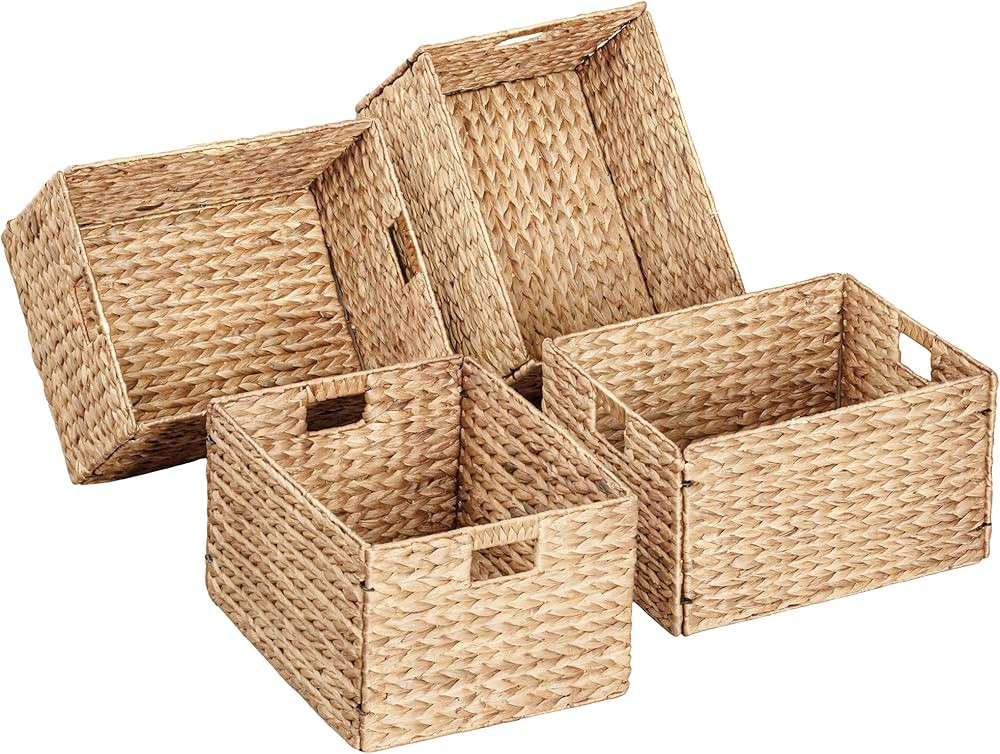 eHemco Extra Large Rectangular Water Hyacinth Wicker Storage Baskets with Iron Wire Frame, 16.1"x... | Amazon (US)