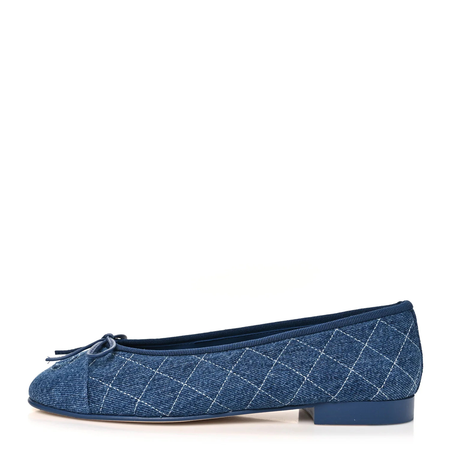 Washed Denim Quilted Cap Toe CC Ballerina Flats 36.5 Blue | FASHIONPHILE (US)