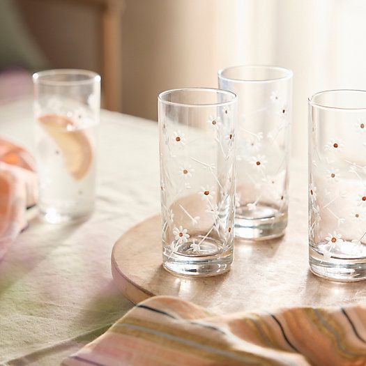Daisy Etched Juice Glasses, Set of 4 | Terrain