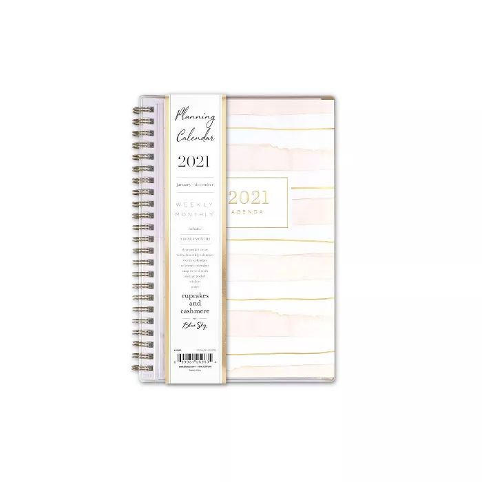 2021 Planner Clear Pocket Cover 5" x 8" Weekly/Monthly Wirebound Peach Stripes - cupcakes and cas... | Target