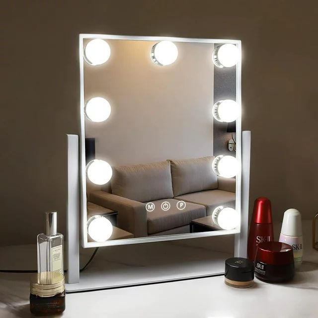 COOLJEEN Hollywood Vanity Mirror with Lights 360° Swivel Tabletop Metal White | Walmart (US)
