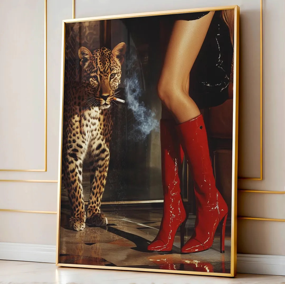 Red Boots Print, Retro Leopard Poster, High Fashion Poster, Hypebeast Aesthetics, Luxurious Wall ... | Etsy (US)
