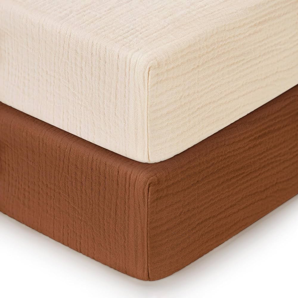 Pro Goleem 2 Pack Muslin Crib Sheets for Boys and Girls, Soft Breathable Neutral Fitted Cotton Ba... | Amazon (US)