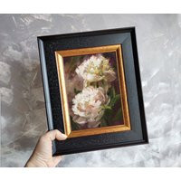 Peony Painting Original On Canvas, Art Wall Hanging, Small Paintings Oil Framed, Two White Flowers | Etsy (US)