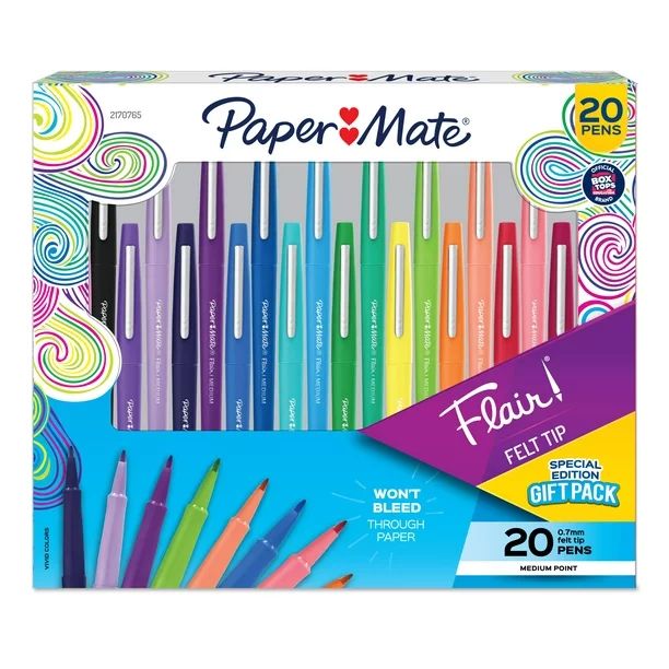 Paper Mate Flair Felt Tip Pens, Medium Point (0.7mm), Assorted Colors, 20 Count - Walmart.com | Walmart (US)
