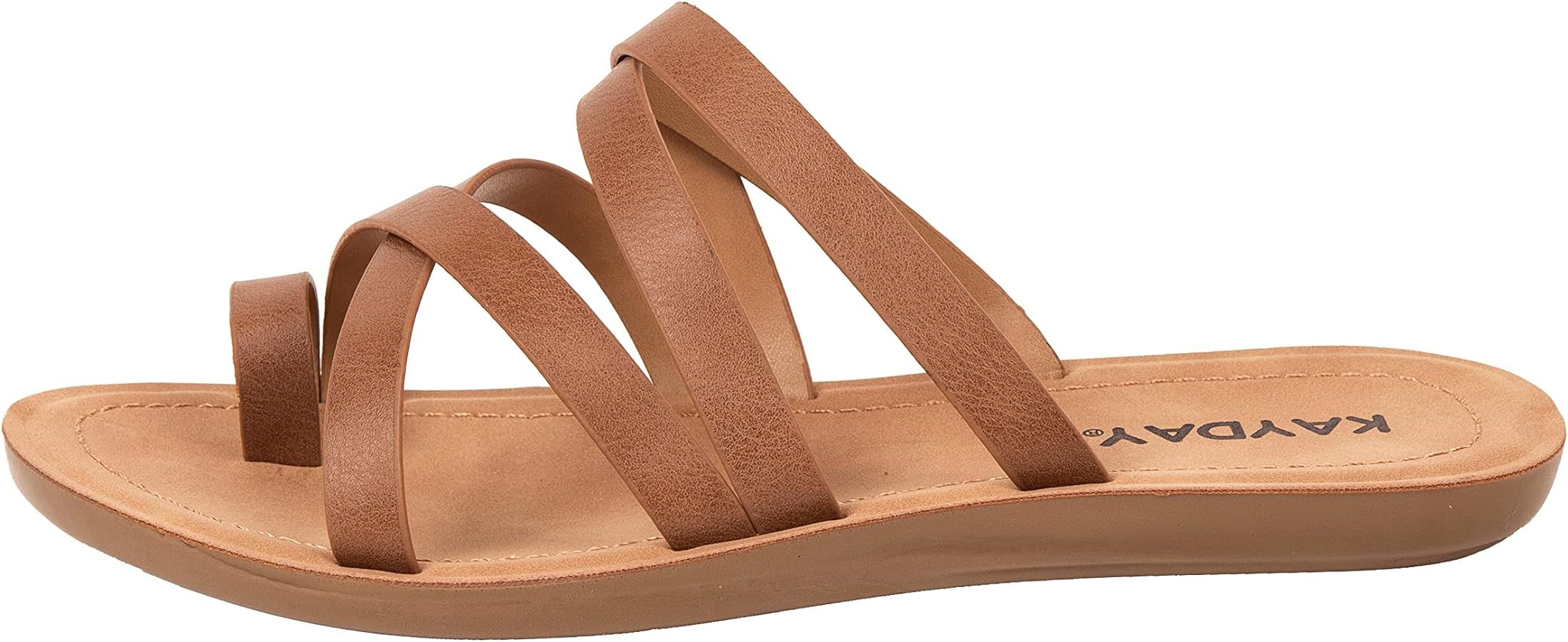 KAYDAY ~ HERO ~ Women Comfortable Slip On Flat Cross bands Toe Ring Fashion Sandals | Amazon (US)