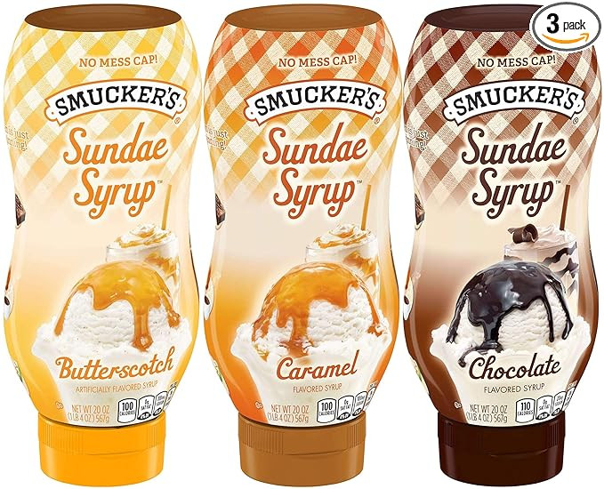 Smuckers Sundae Syrup Caramel, Butterscotch & Chocolate Ice Cream Topping Bundle 20 Oz (Variety P... | Amazon (US)