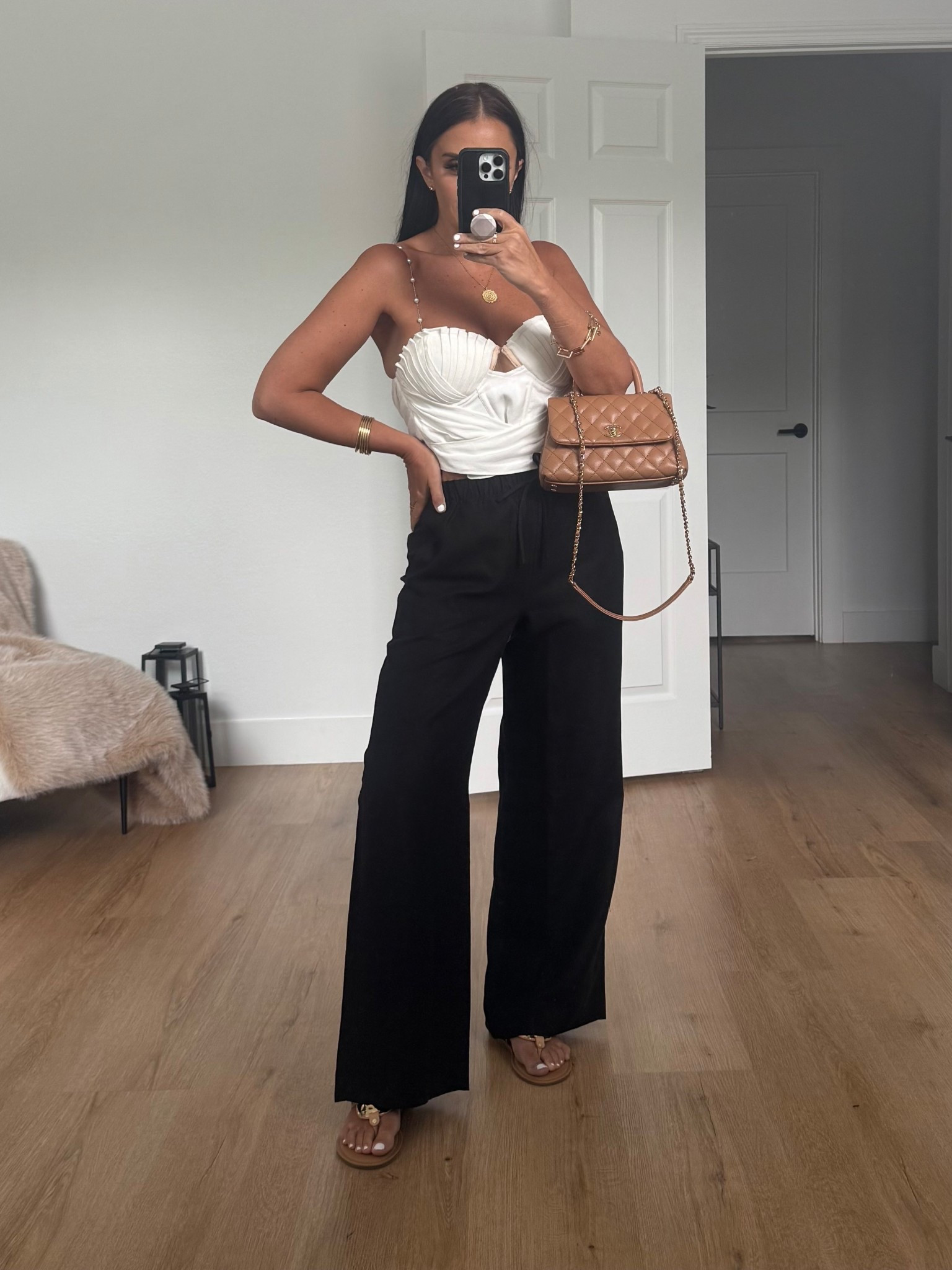 JLUXLABEL Arielle Corset Crop Top wearing size small. The Lodge Pant™ - Crepette™ wearing size small. 