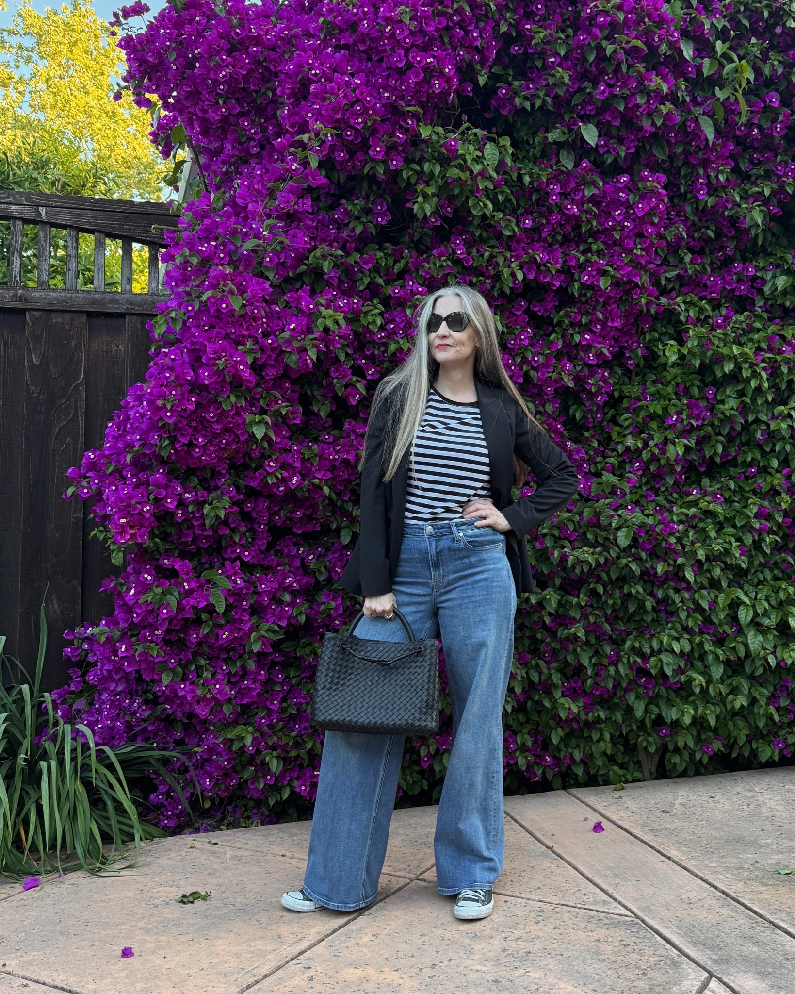 Easy casual look, with just a bit of chic polish. #blazer #stripes #chucks #widelegjeans #springootd

#LTKOver40 #LTKootd #LTKMidsize