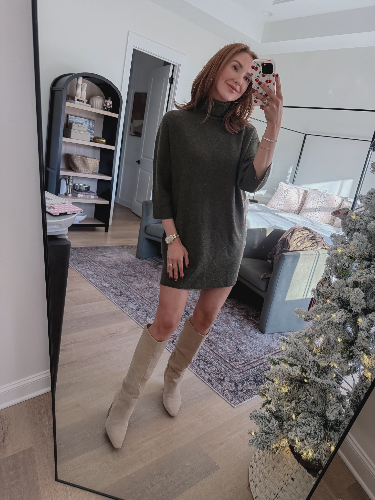 Dress fits TTS but you can size up 1 for extra length. Boos are old, but I linked a similar pair. Fit TTS. 

#LTKgrwm #LTKHoliday #LTKmomlife