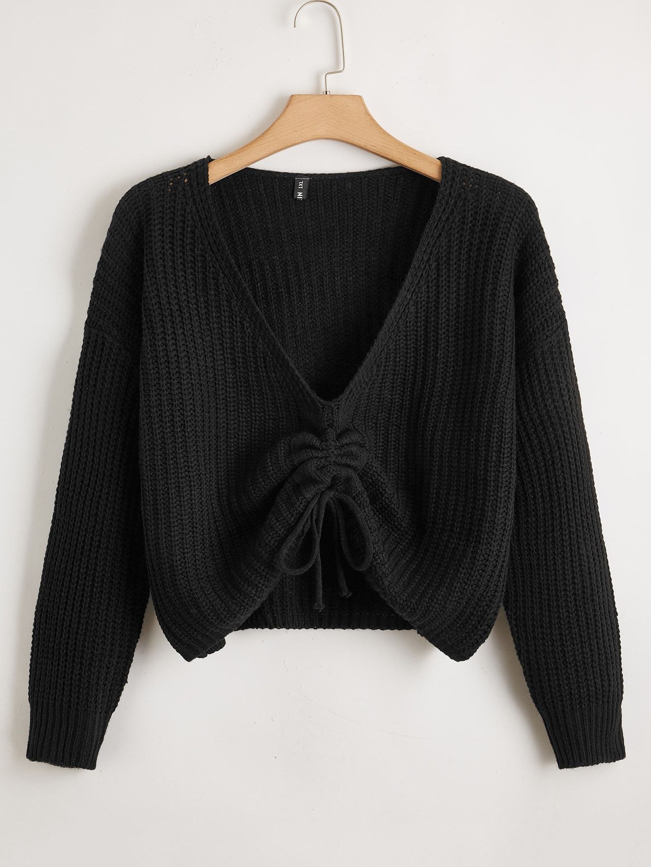 Plus Drop Shoulder Drawstring Ruched Sweater | SHEIN