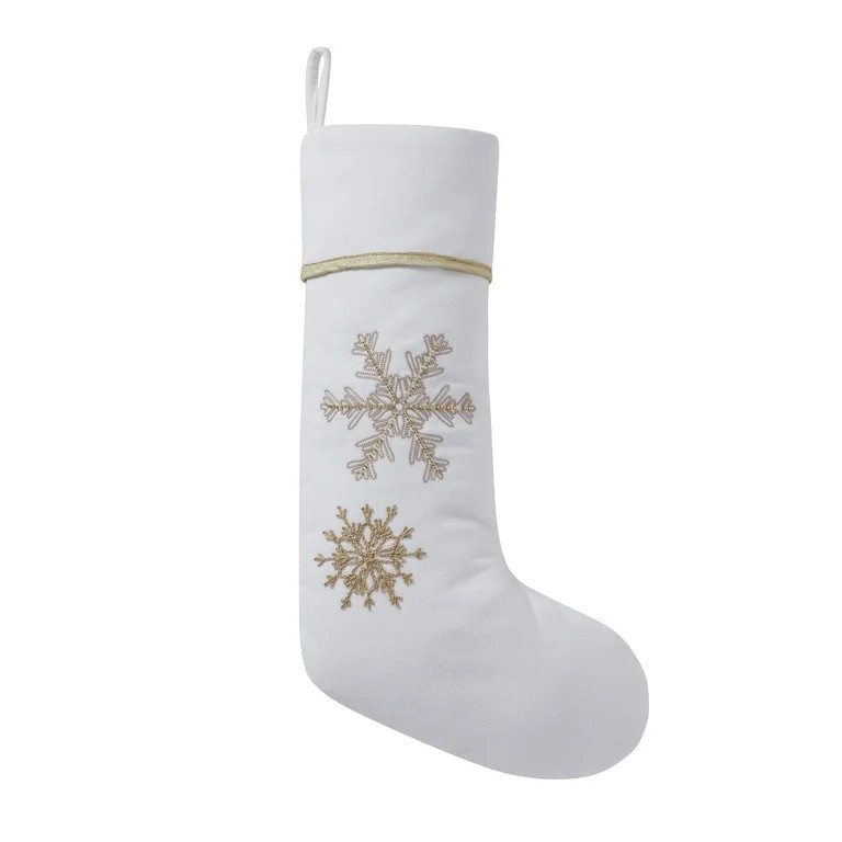 My Texas House Stefan Ivory/Gold Embroidered Snowflake Christmas Stocking, 20" x 10" | Walmart (US)