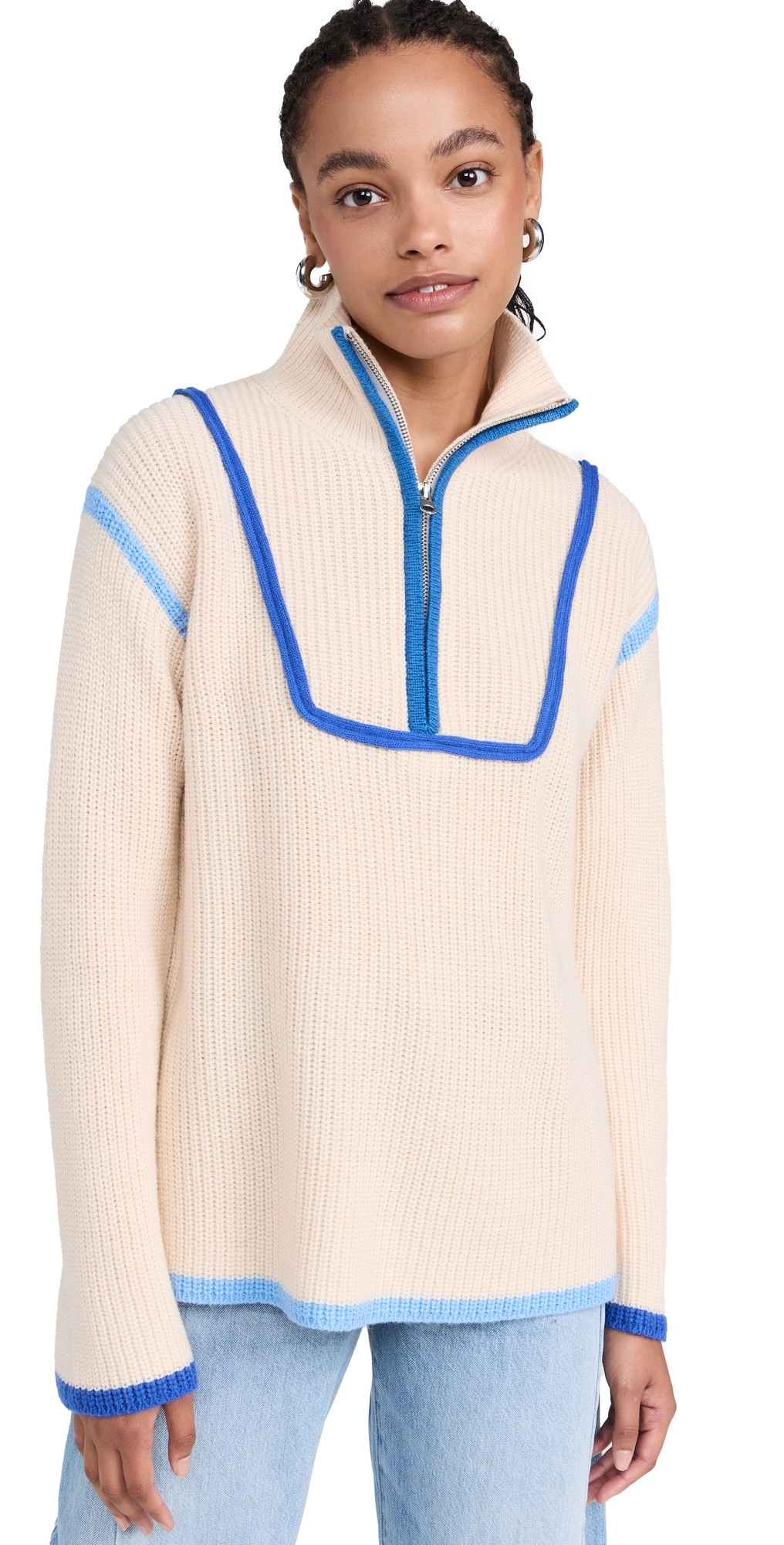 English Factory Contrast Piping Quarter-Zip Sweater Blue Multi M | Shopbop