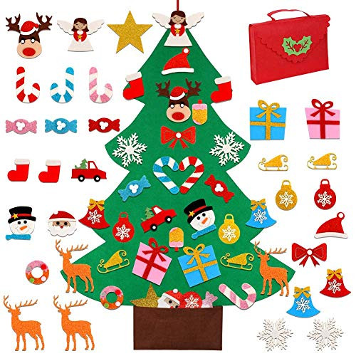 OurWarm DIY Felt Christmas Tree for Kids, 3ft Christmas Tree with 30pcs Glitter Ornaments for Kids Xmas Gifts Christmas Door Wall Hanging Decorations | Amazon (US)