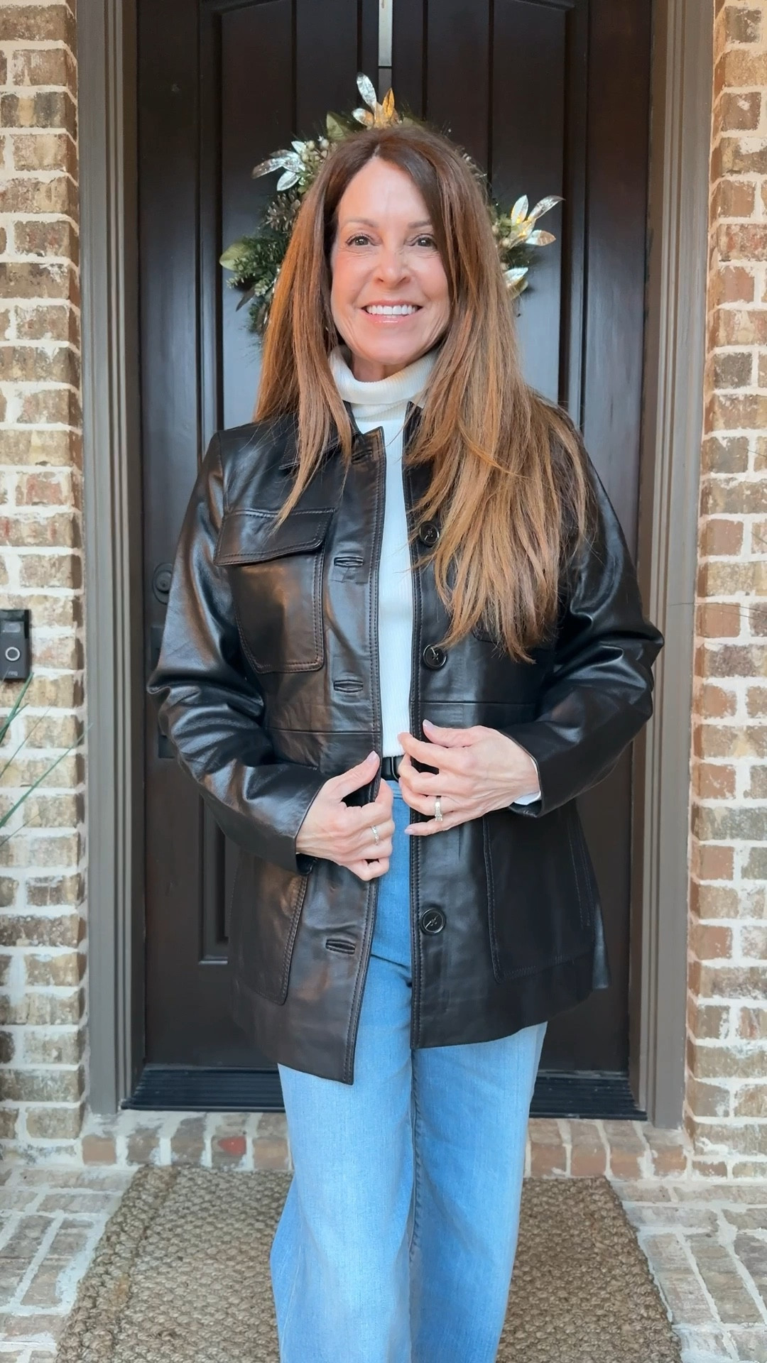 This is a timeless black leather shirt jacket made from ethically sourced leather. It’s a classic style that will be a wardrobe staple for years to come. Currently on sale and use STACIE15 for 15% off. 

I’m wearing an XS. Fits tts.

#LTKSaleAlert #LTKOver40 #LTKPetite