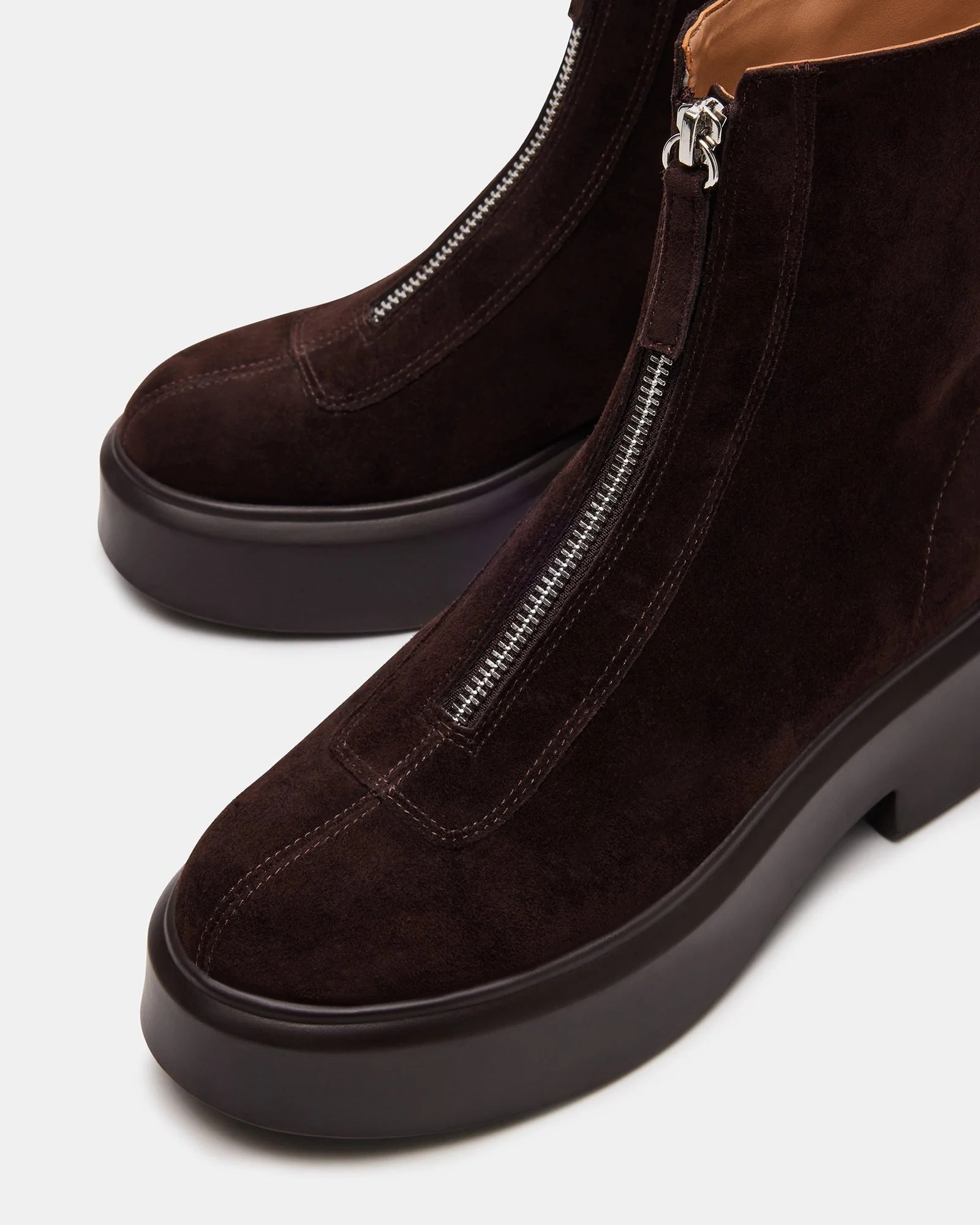 JONES Chocolate Brown Suede Zipper Lug Women's Ankle Boot | Steve Madden (US)