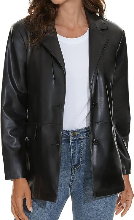 Fahsyee Women's Faux Leather Blazer Jackets Women, Black Motorcycle Oversized Moto Biker Coat Veg... | Amazon (US)